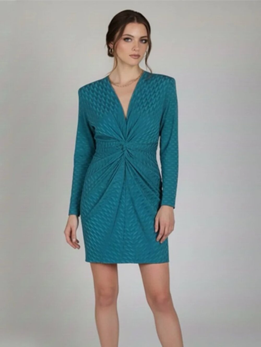 Sandro Paris Sigrid Twist Knot Jacquard Mini Dress | NWT | Size 42 / M | Teal
